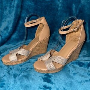 Sz 10 Wedge Sandals with Ankle Strap - Nude